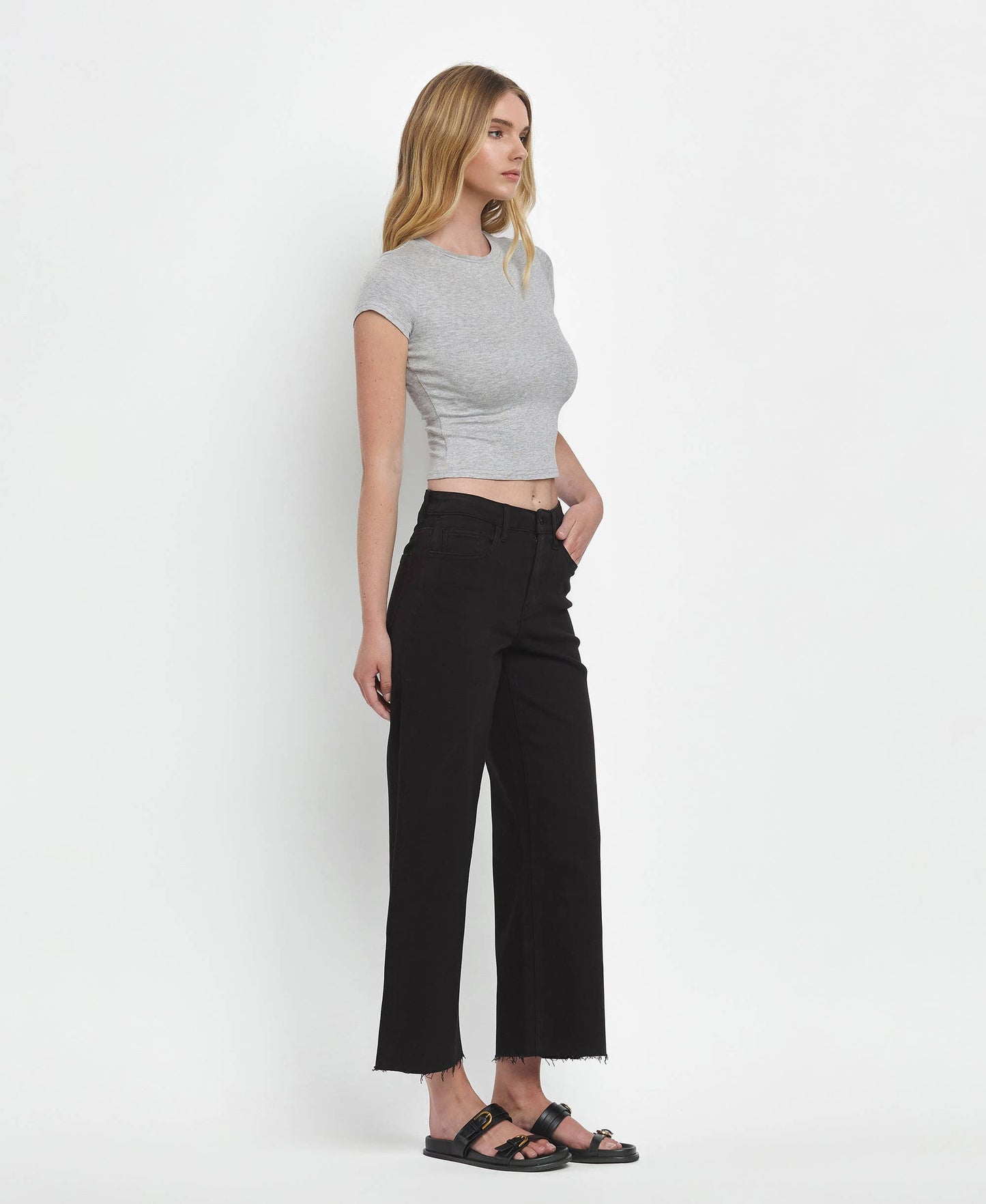 Black High Rise Wide Leg Crop Jeans