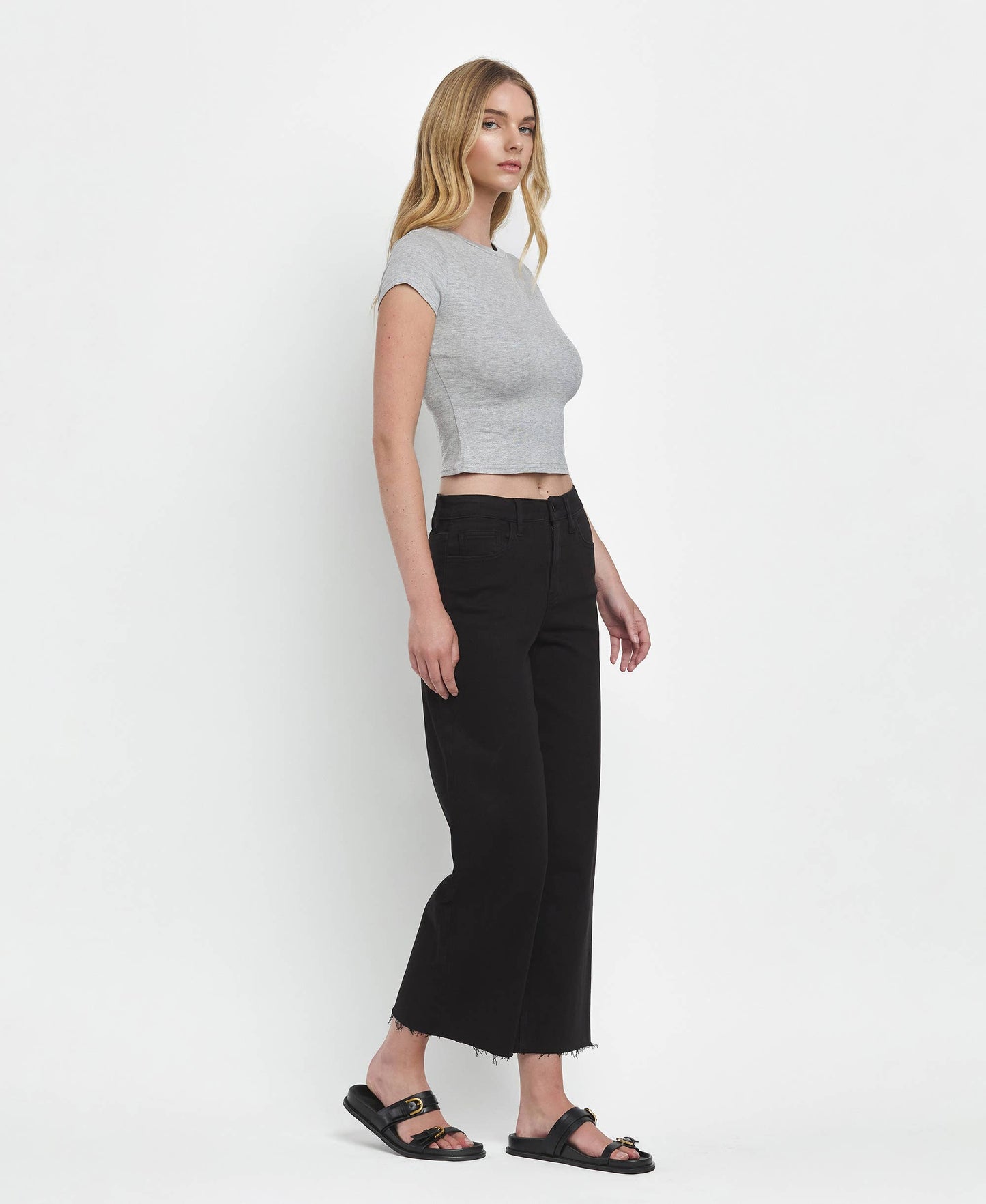 Black High Rise Wide Leg Crop Jeans