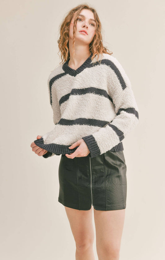 Gracie Fuzzy V Neck Sweater