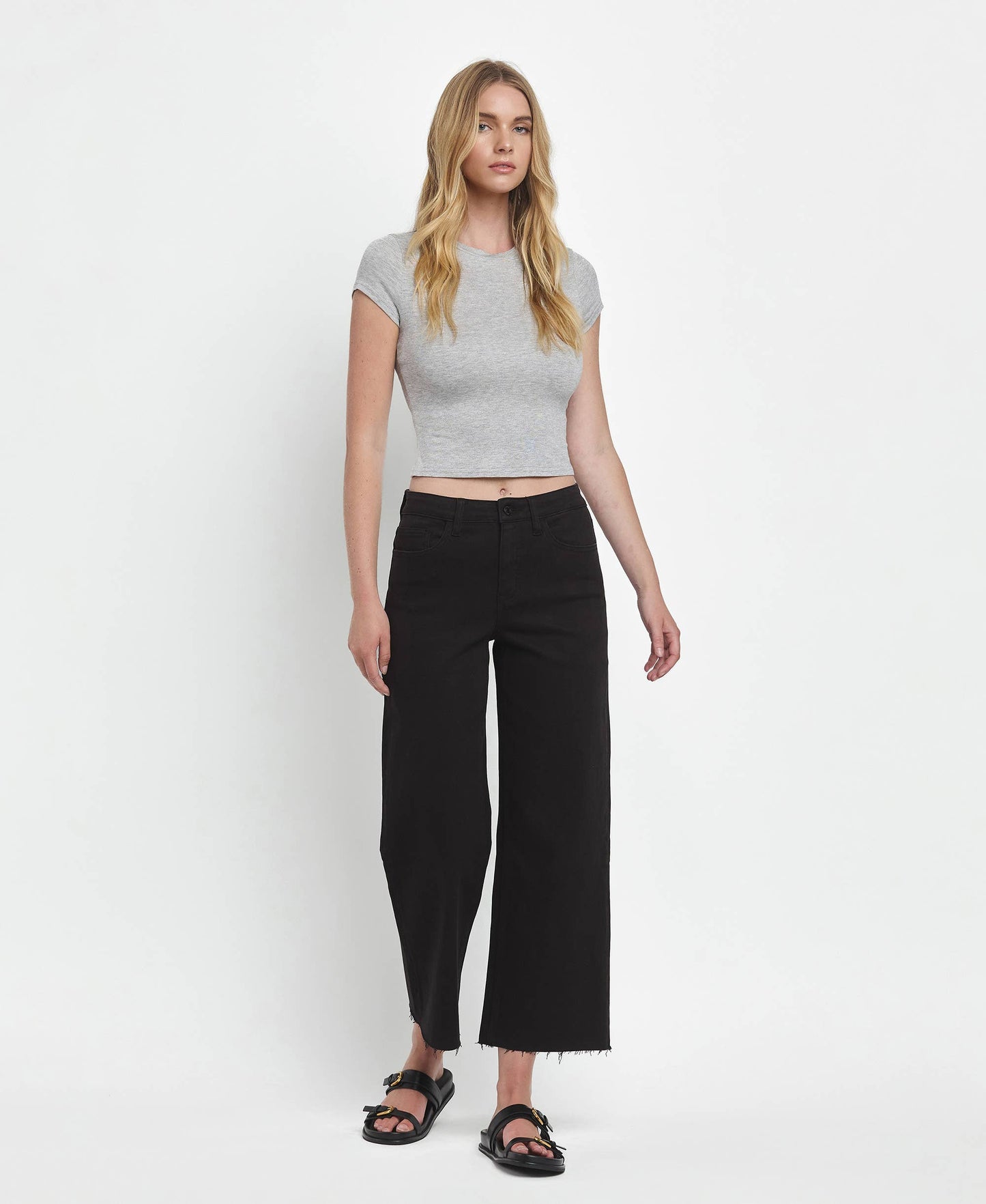 Black High Rise Wide Leg Crop Jeans