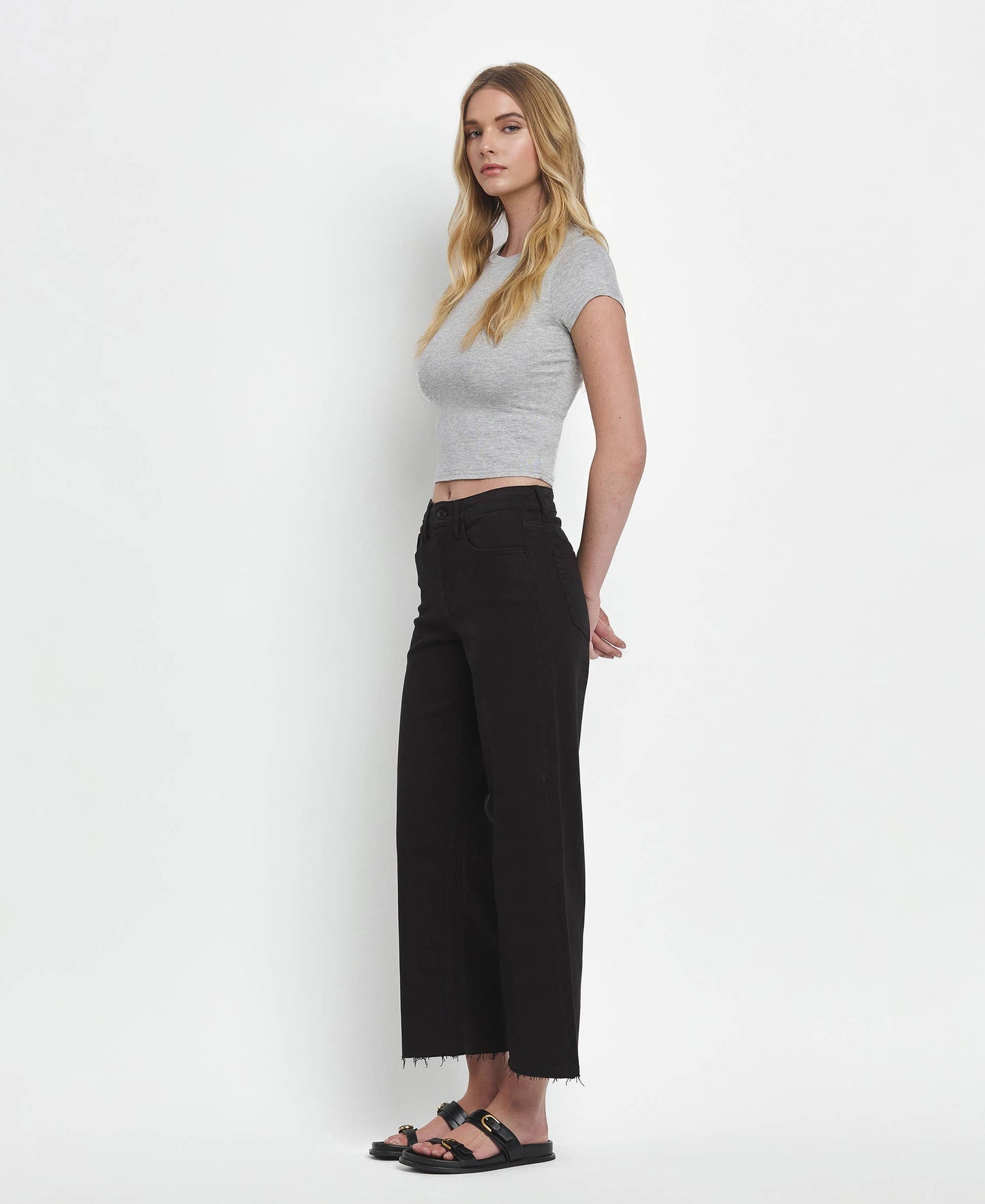 Black High Rise Wide Leg Crop Jeans