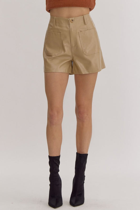 Faux Leather Shorts (Almond)