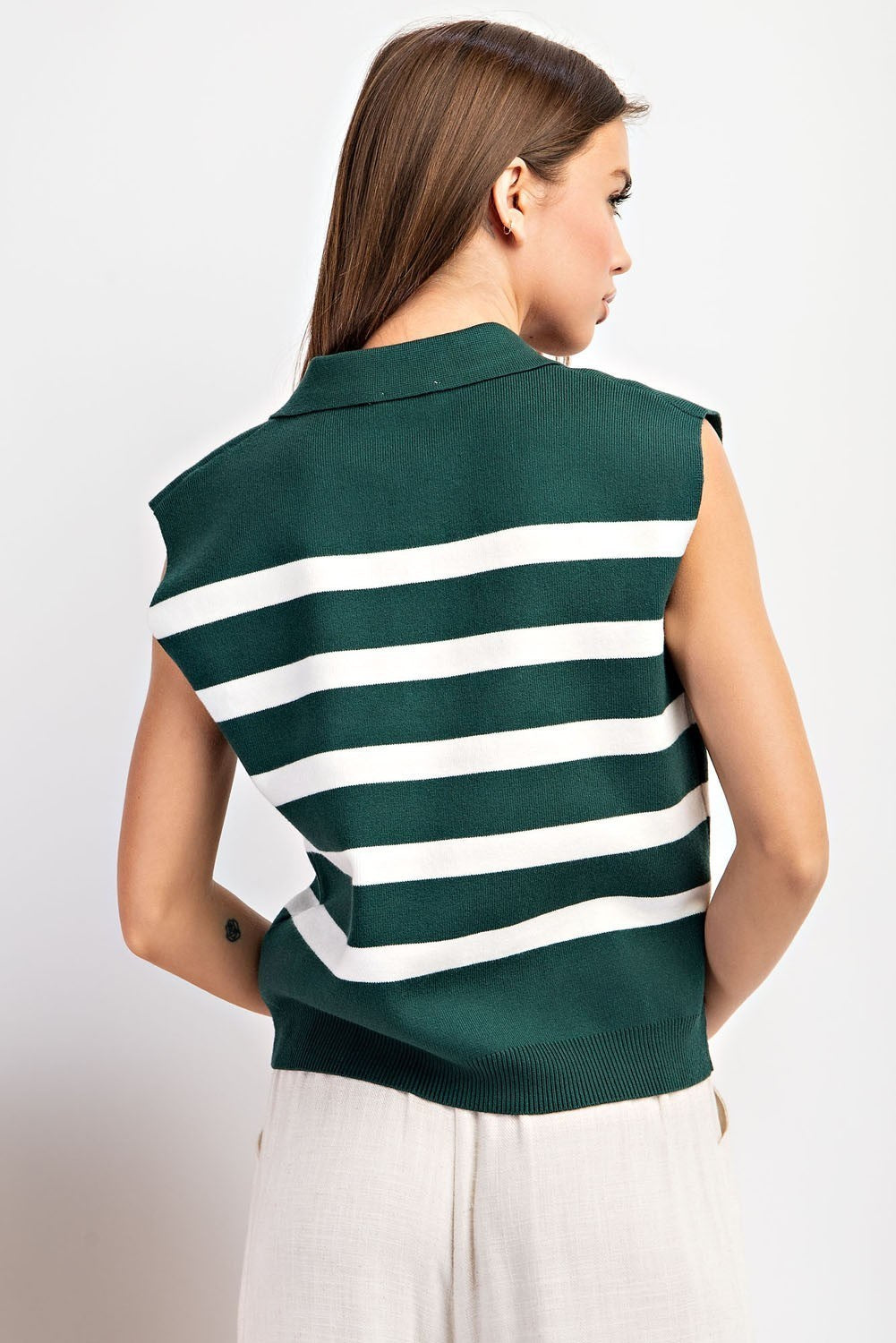 Varsity Stripe Sweater Vest (Hunter Green)