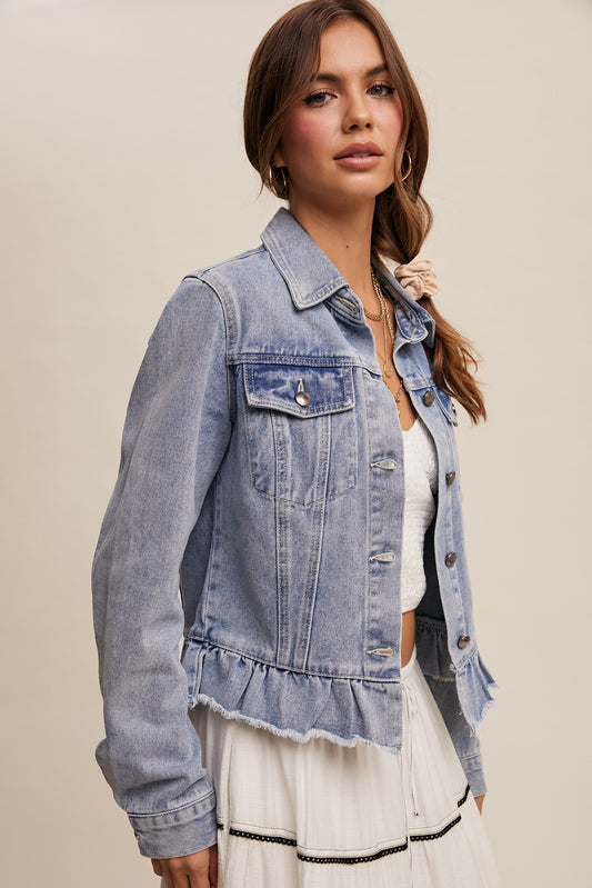 Ruffle Hem Denim Jacket