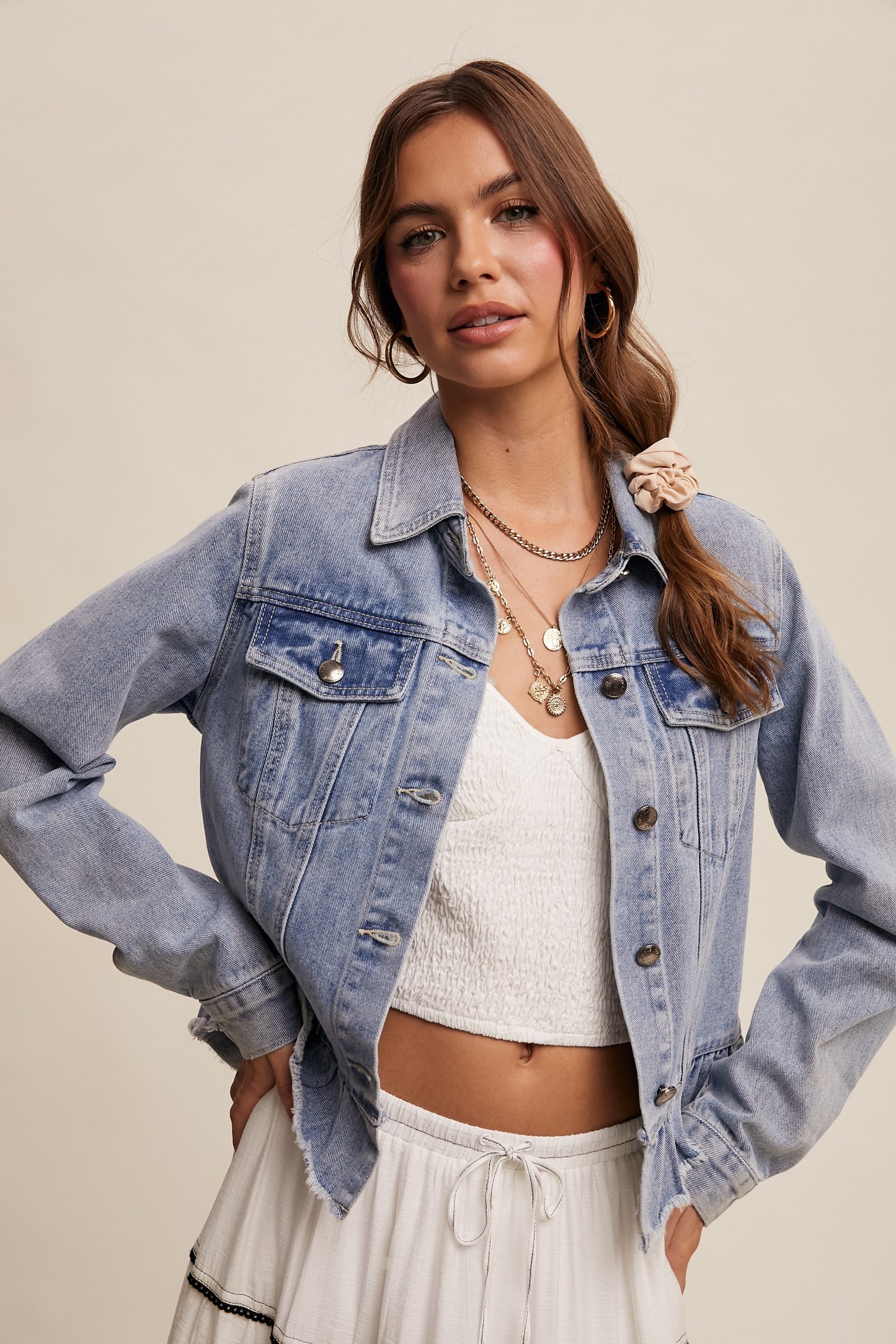 Ruffle Hem Denim Jacket