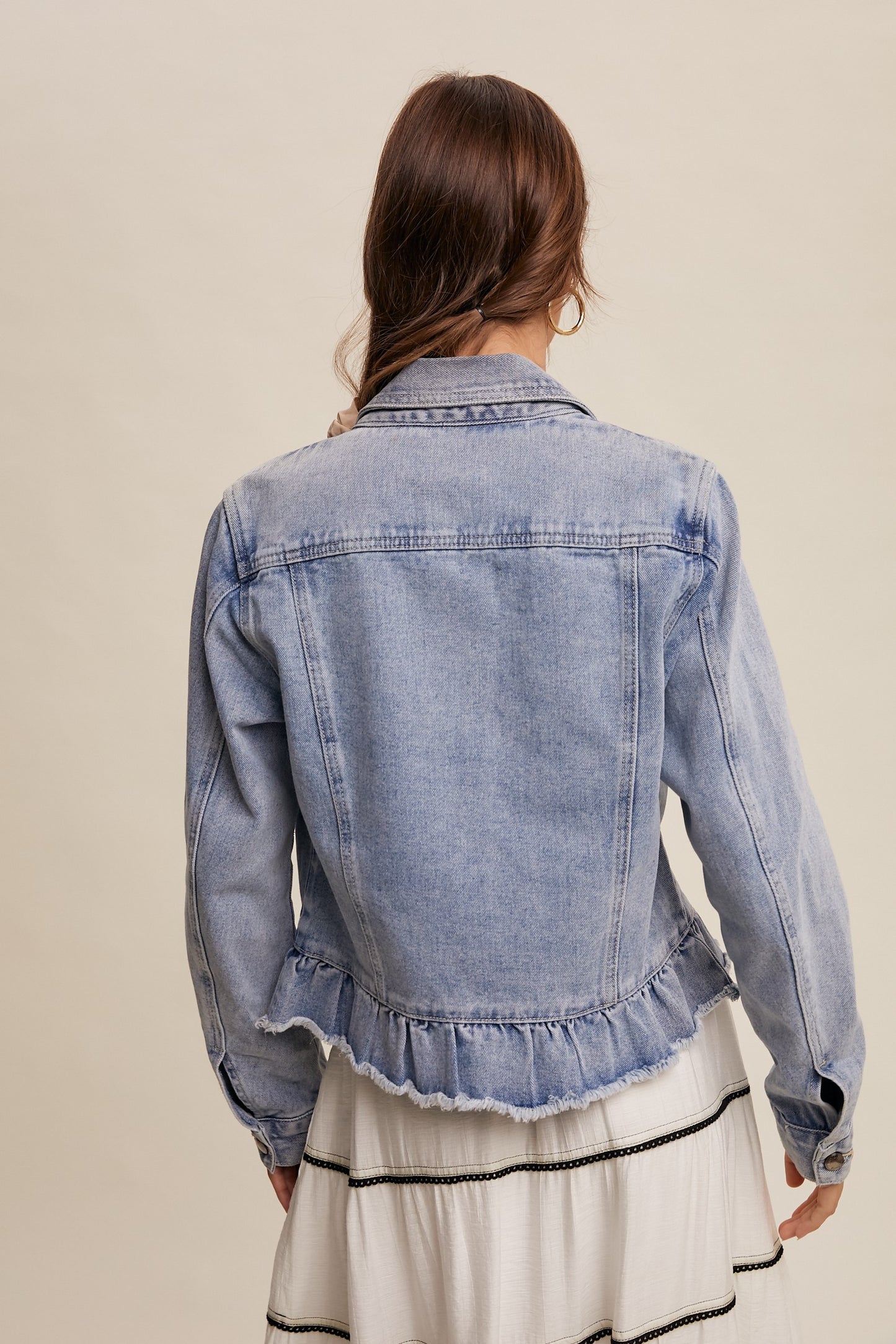 Ruffle Hem Denim Jacket