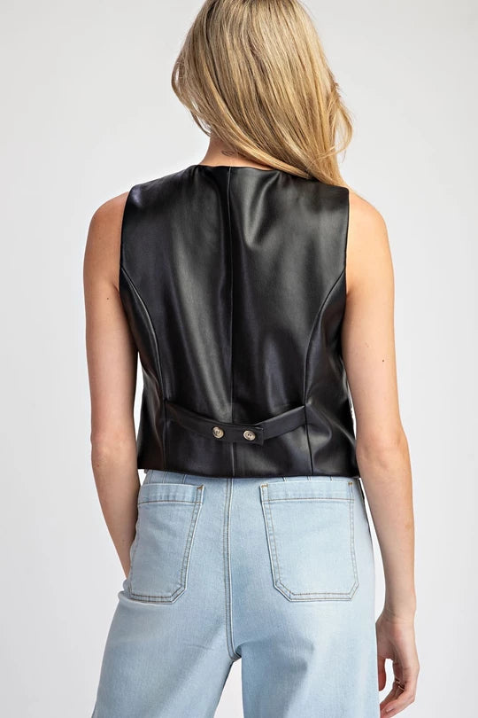 Edgy Faux Leather Vest (Black)