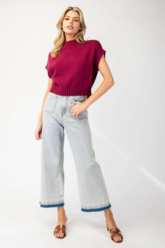 Vino Mock Neck Sweater Top (Plum Wine)