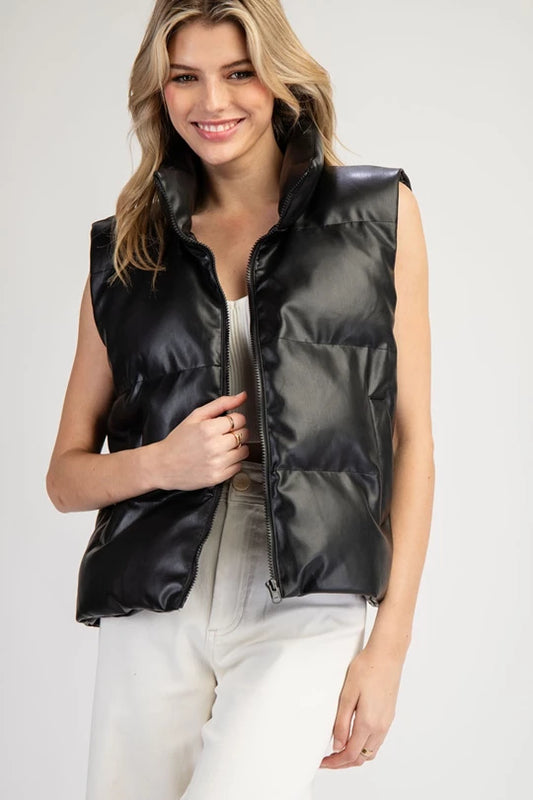 Faux Leather Puffer Vest