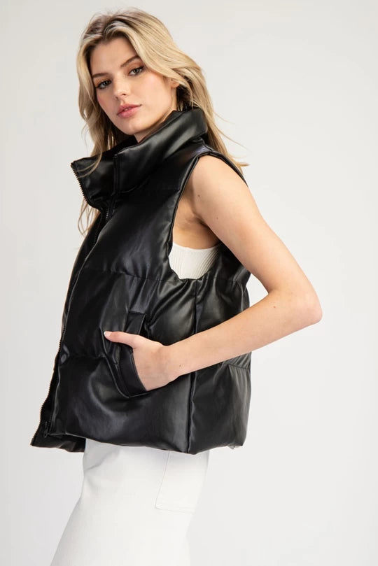 Faux Leather Puffer Vest