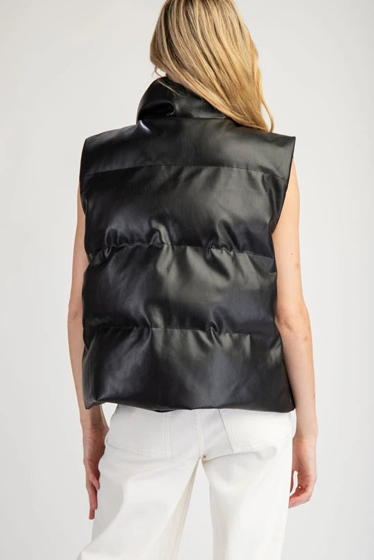 Faux Leather Puffer Vest