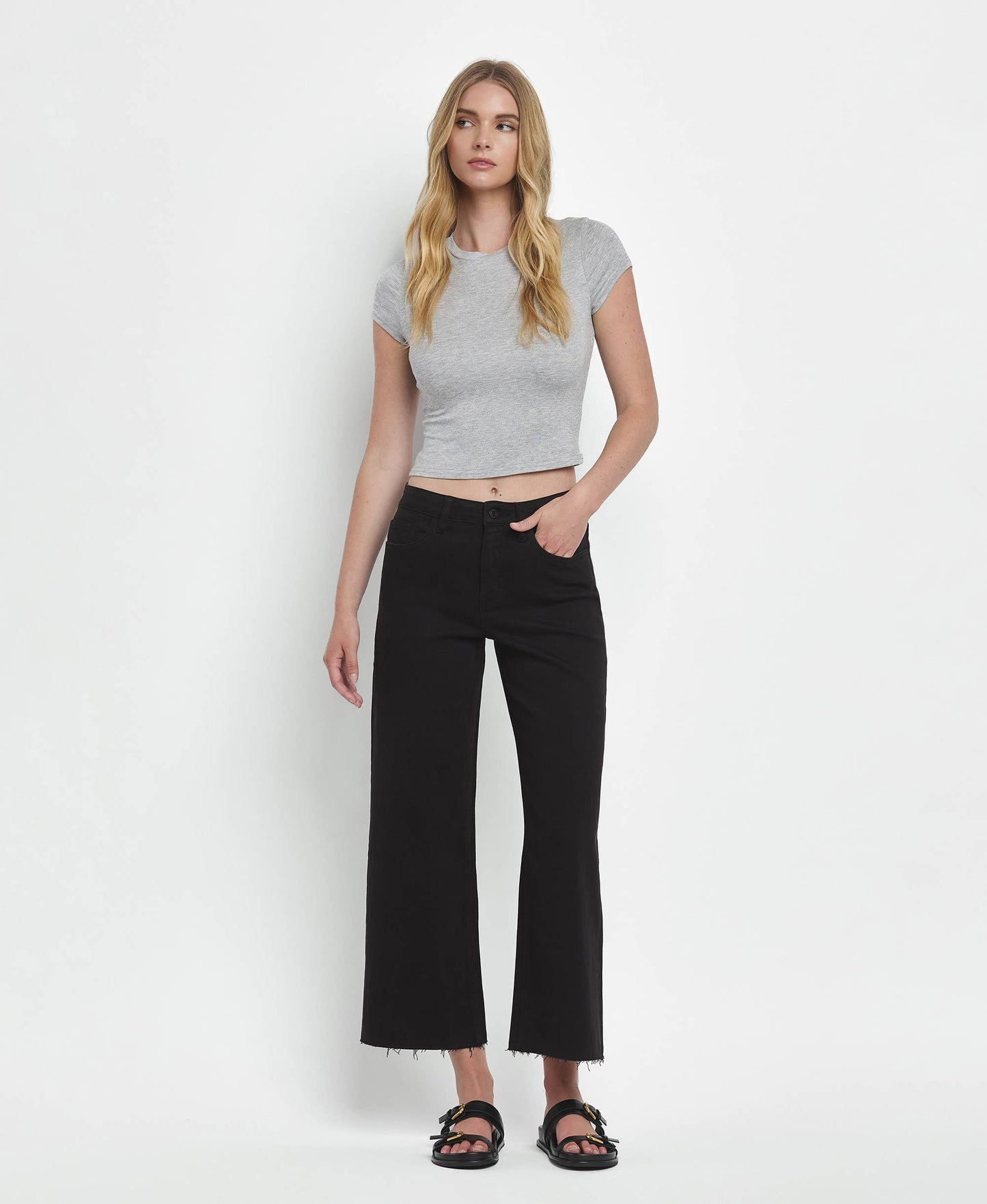 Black High Rise Wide Leg Crop Jeans