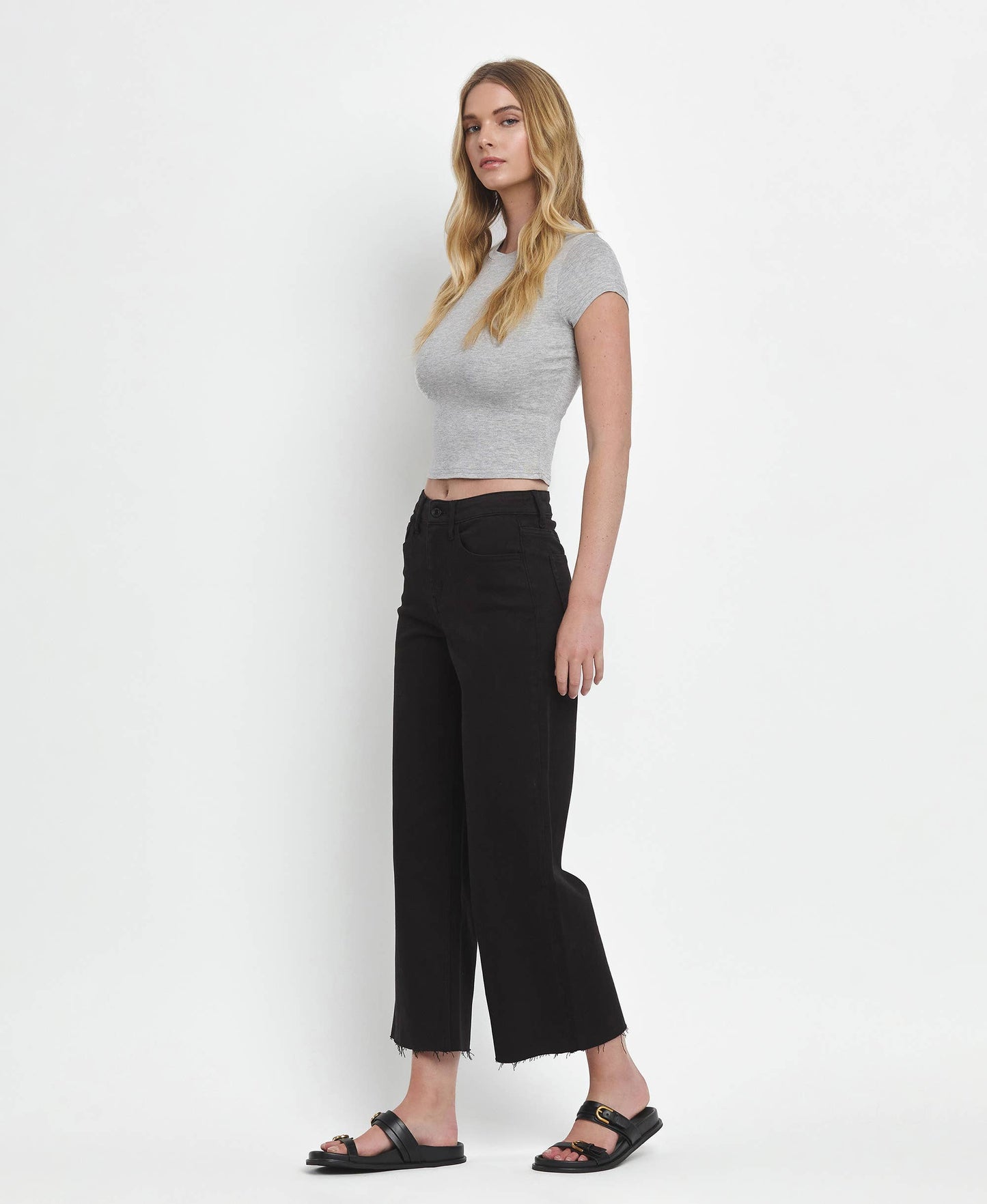 Black High Rise Wide Leg Crop Jeans