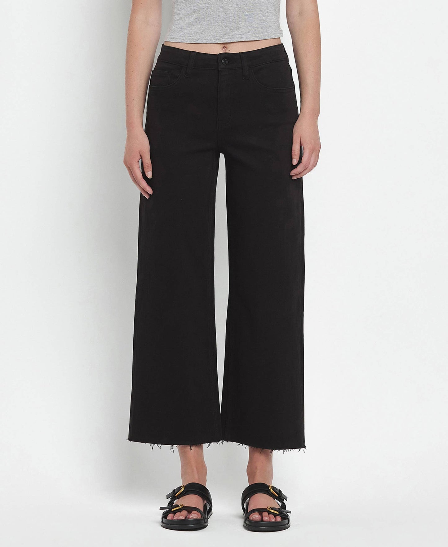 Black High Rise Wide Leg Crop Jeans