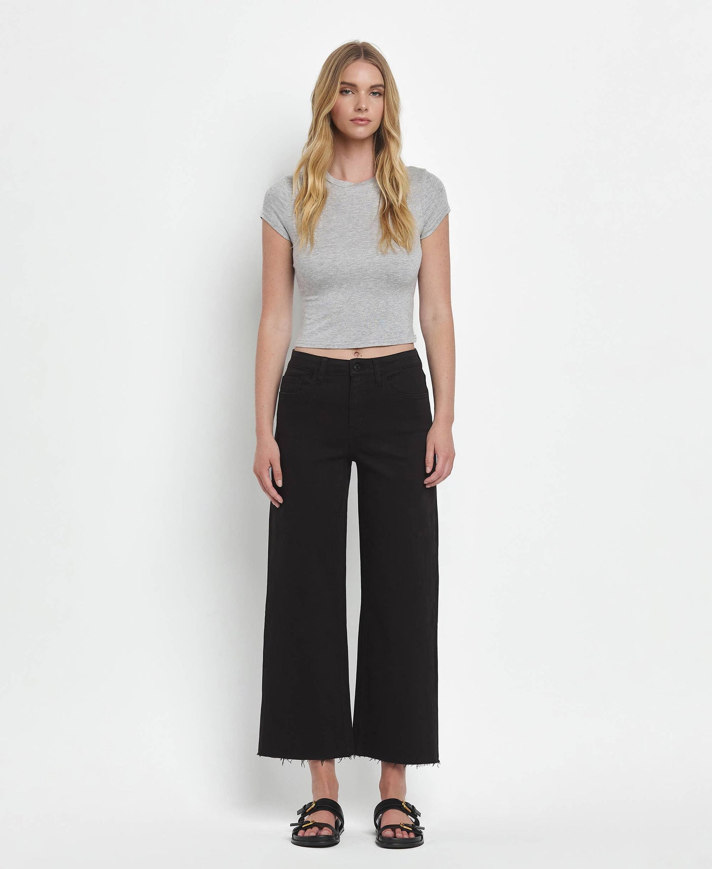 Black High Rise Wide Leg Crop Jeans