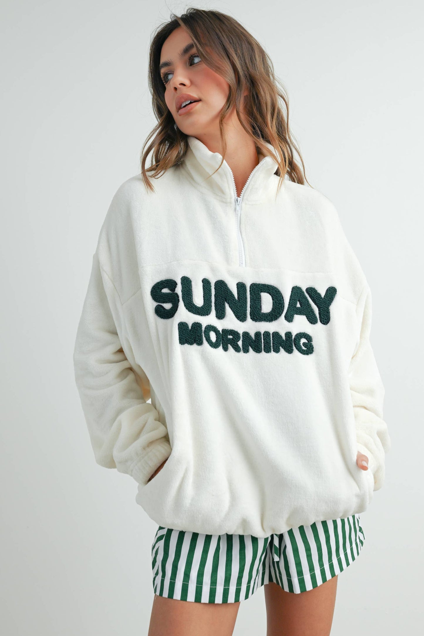 Sunday Morning Half-Zip Fuzzy Pullover